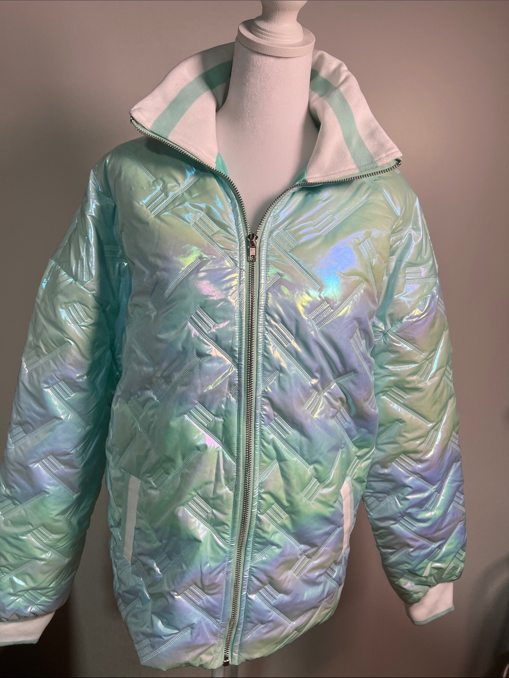 Fantastic Fawn Iridescent Mint Puffer Jacket